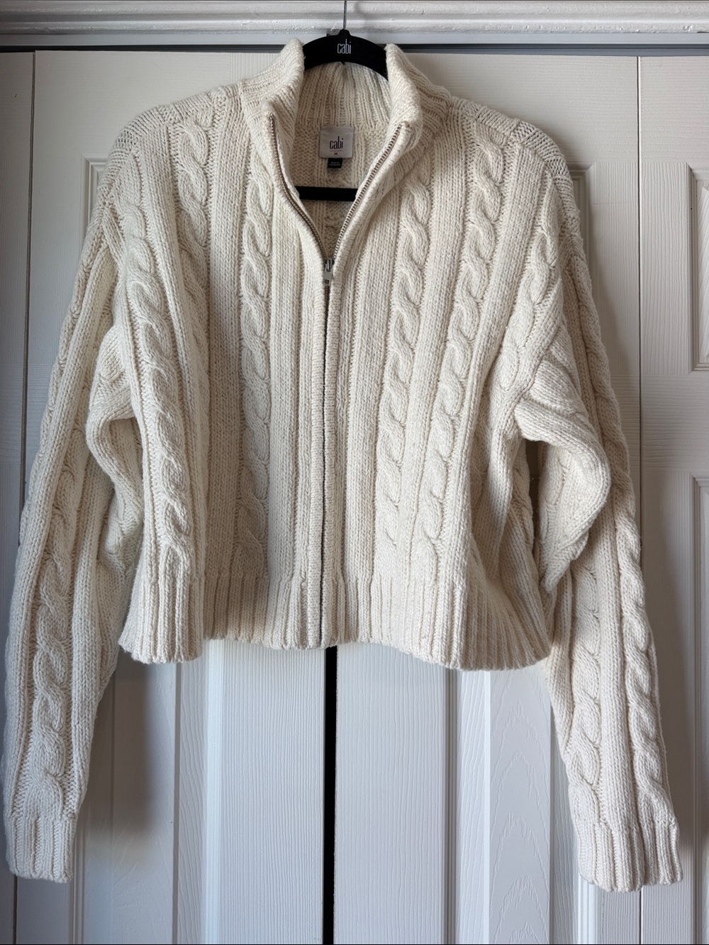 Cabi #4653 Eastwood Cream Cable-Knit Zip Front Women’s Cardigan Fall 2024
